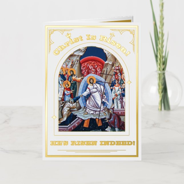 Carte De Vacances Métallisée Résurrection Du Christ Pâques Orthodoxes (Recto)