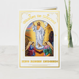 Carte De Vacances Métallisée Résurrection Du Christ Pâques Orthodoxes
