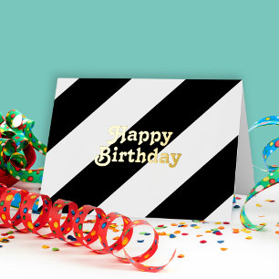 Carte De Vacances Métallisée Retro Vintage Black Stripes Joyeux anniversaire