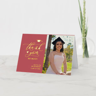 Carte De Vacances Métallisée Rose rose élégant or Script Graduation Merci