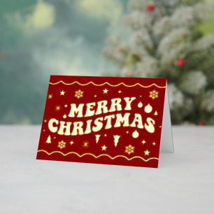 Carte De Vacances Métallisée Rouge rétro groovy Joyeux Noël