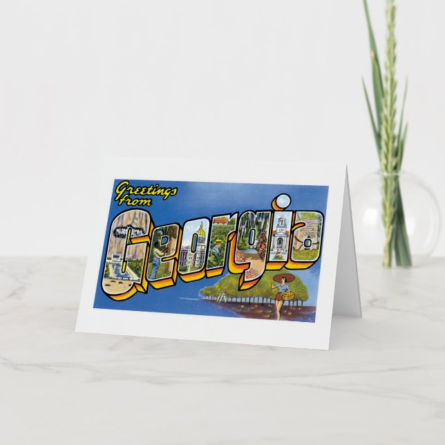 Carte De Vacances Métallisée Salutations de Géorgie ! (Recto)