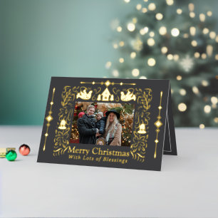 Carte De Vacances Métallisée Scandinavie Folktale Christmas Photo Grey