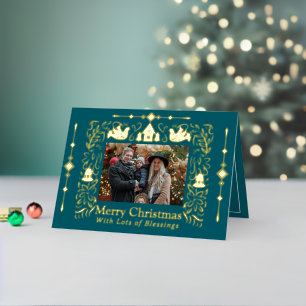 Carte De Vacances Métallisée Scandinavie Folktale Noël Photo Turquoise