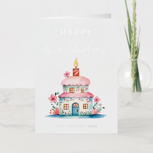 Carte De Vacances Métallisée Silver Anniversaire Wings Maison Cake Immobilier (Recto)