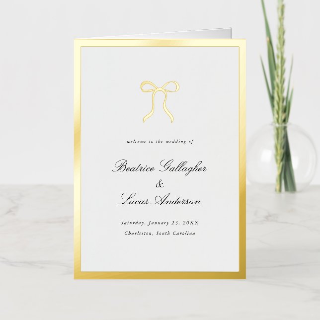 Carte De Vacances Métallisée Simple Bow Classic Wedding Foil Program (Recto)