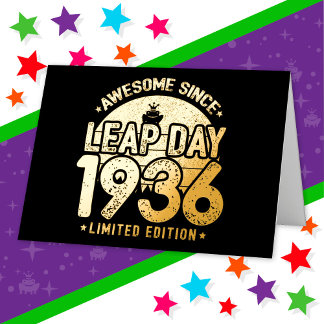 Carte De Vacances Métallisée Super depuis 1936 Leap Année Jour Février 29 Anniv