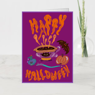 Carte De Vacances Métallisée Tasse de café de sorcière amatrice de chats pour H