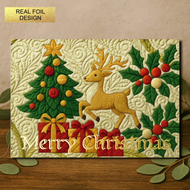 Carte De Vacances Métallisée Thème de Noël Arbre Reindeer Cadeaux Reindeer Look (Créateur téléchargé)