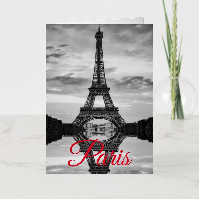 Carte De Vacances Métallisée Tour Eiffel Noir Blanc Paris Voyage en Europe (Recto)