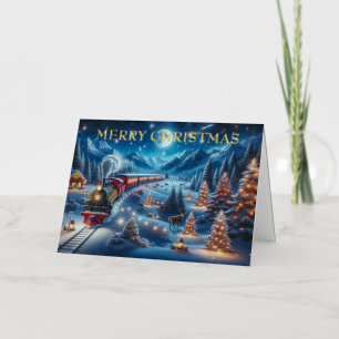 Carte De Vacances Métallisée Train de Noël magique dans un paysage hivernal enn