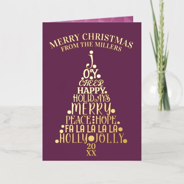 Carte De Vacances Métallisée Trendy Tree Non-Photo Folded Plum Gold (Recto)