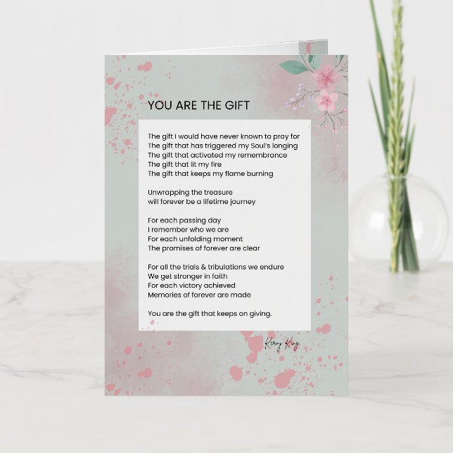 Carte De Vacances Métallisée Tu es le cadeau - Poème inspirant d'amour de soi (Recto)