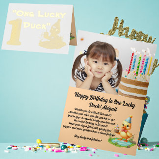 Carte De Vacances Métallisée Une fille photo Lucky Duck 1er anniversaire