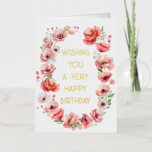 Carte De Vacances Métallisée Vibrant aquarelle Poppy Joyeux anniversaire