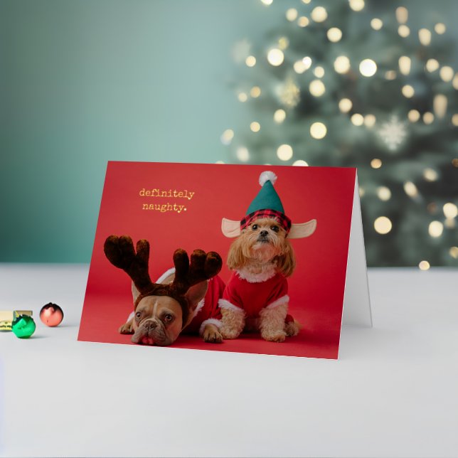 Carte De Vacances Métallisée Vraiment Naughty Pet Photo Mignonne Noël (Vacances In Situ 2)