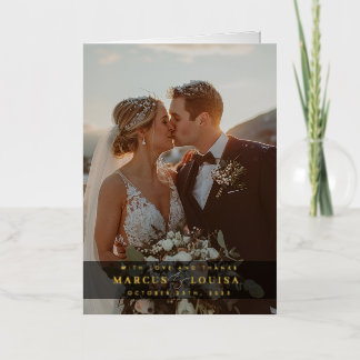 Carte De Vacances Métallisée WEDDING PHOTO modern elegant chic ampersand black