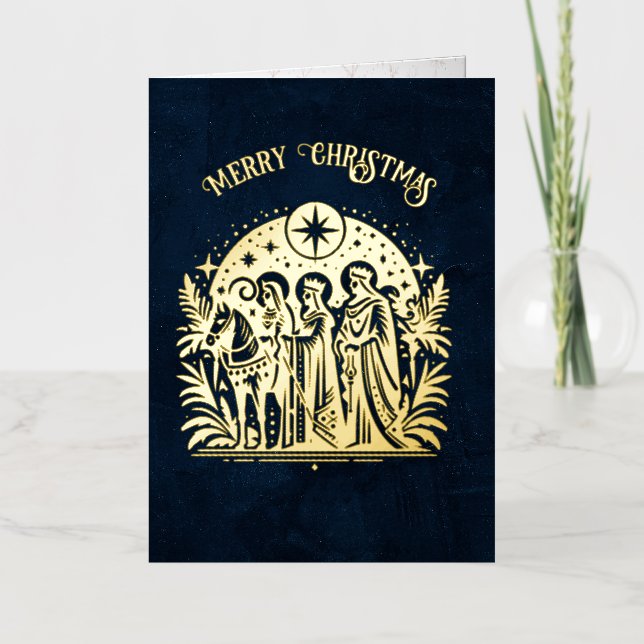 Carte De Vacances Métallisée Wise Men Foil on Blue (Recto)