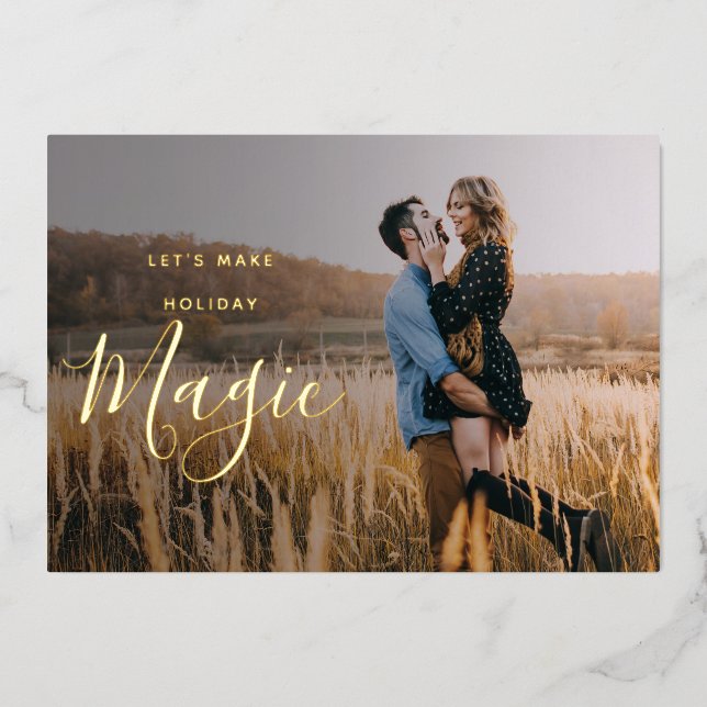 Carte de vacances minimale en or avec photo de gra (Recto)