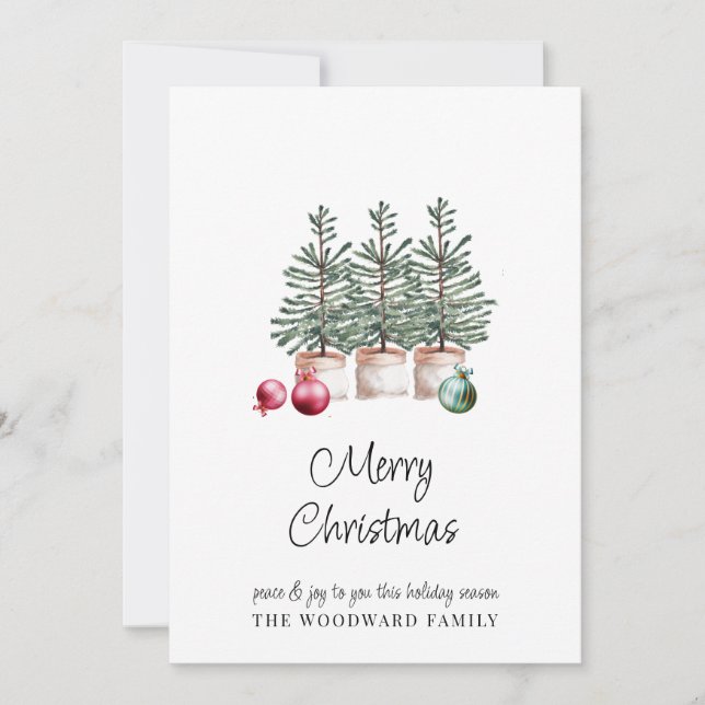 Carte de vacances minimale Rustique Arbres de Noël (Devant)