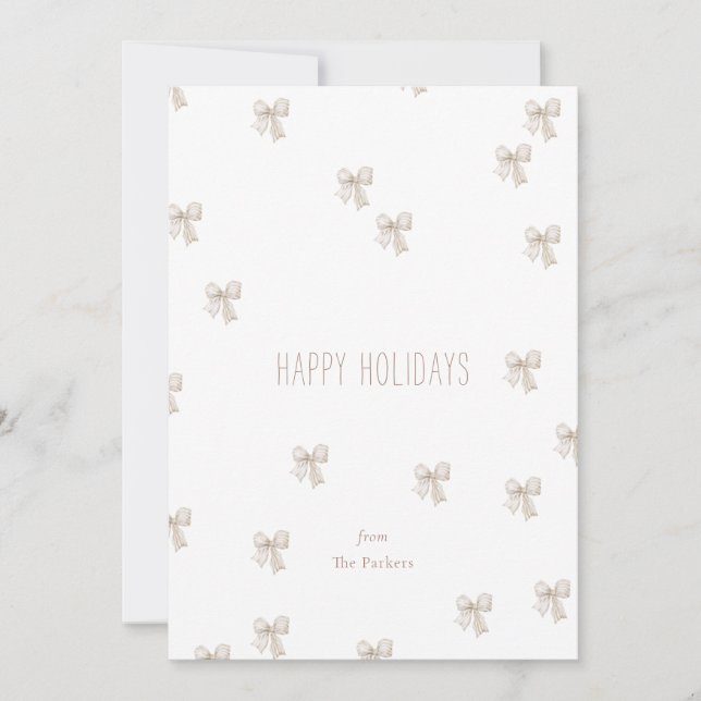 Carte de vacances moderne blanc et beige Multi-Bow (Devant)