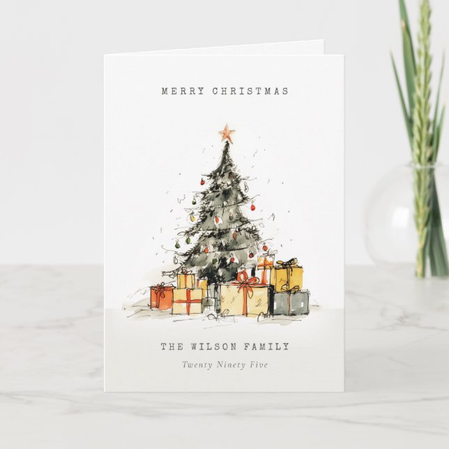 Carte de vacances moderne Sketchy Christmas Tree C (Devant)