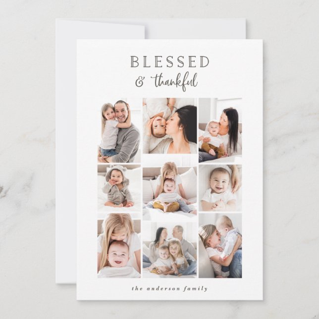 Carte de vacances multi-photos Blessed & Thankful (Devant)