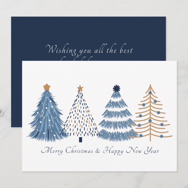 Carte de vacances Noël Arbres bleus (Devant / Derrière)