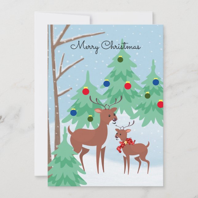 Carte de vacances Noël dans la forêt plat (Devant)
