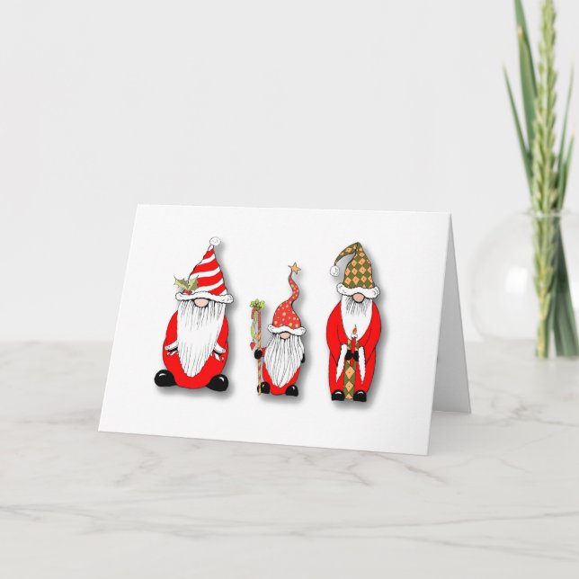 Carte de vacances Noël pliée avec Gnomes (Devant)
