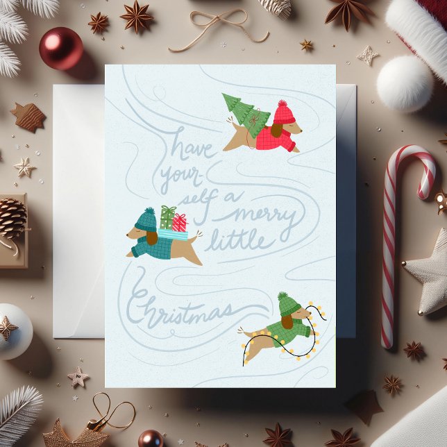 Carte de vacances non illustrée de photographie Me (Non-photo holiday card, "Merry Little Pups", illustrated by Clearlytangled Studio.)