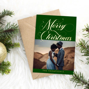 Carte de vacances Ornat Green Gold MerryChristmas 