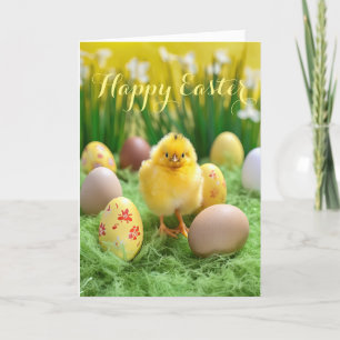 Carte de vacances Pâques Cute Little Chick and Oeu