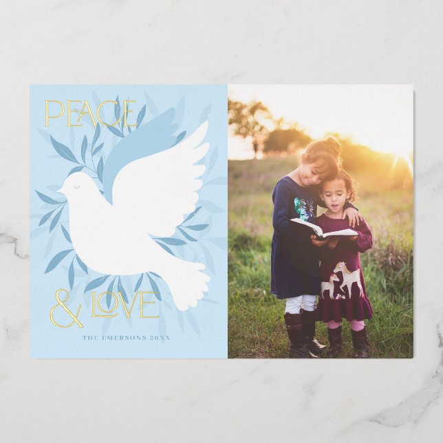 Carte de vacances Peace and Love Dove Foil (Recto)