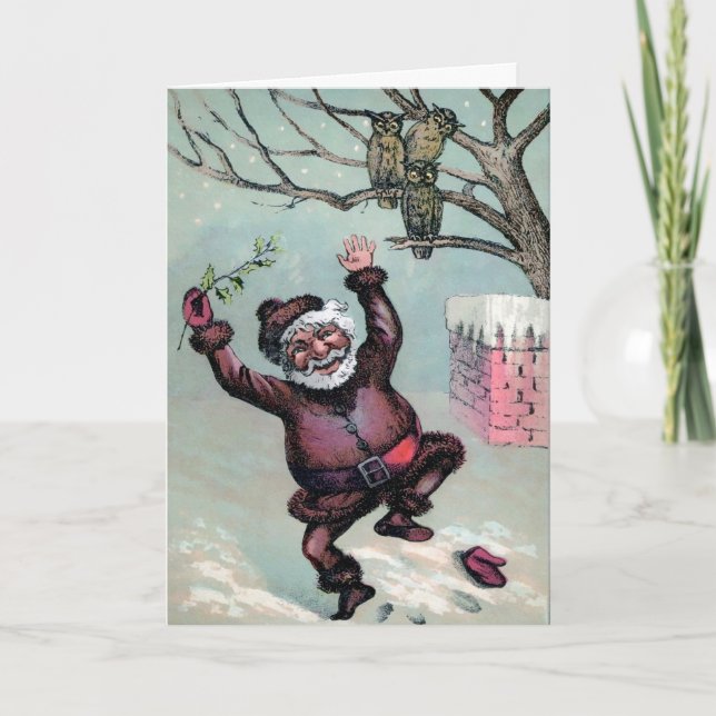 Carte de vacances Père Noël Dancing vintage (Devant)