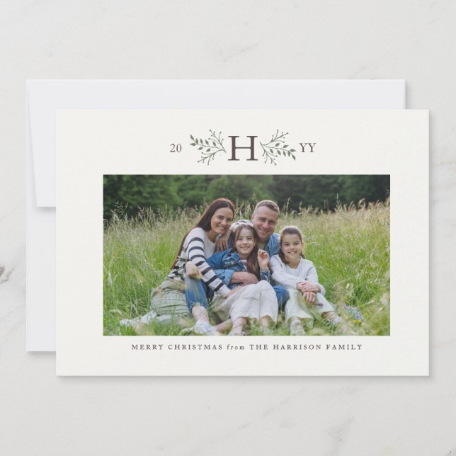 Carte de vacances photo avec monogramme rustique (Devant)