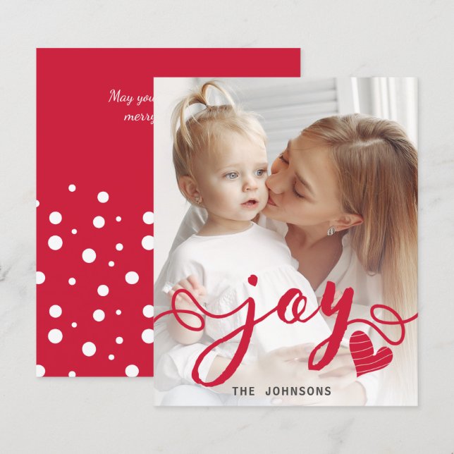 Carte de vacances photo Budget Red Joy Typography (Devant / Derrière)