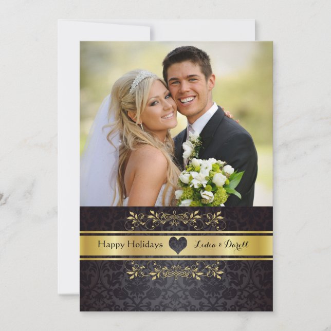 Carte de vacances photo chic dorée (Devant)