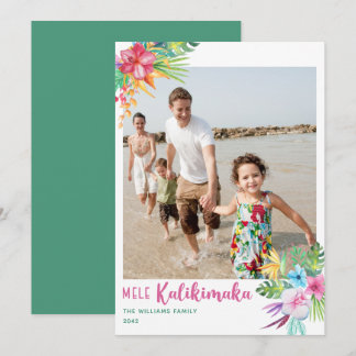 Carte de vacances photo de Mele Kalikimaka à fleur