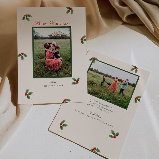 Carte de vacances photo de Noël Cute Holly (Créateur téléchargé)