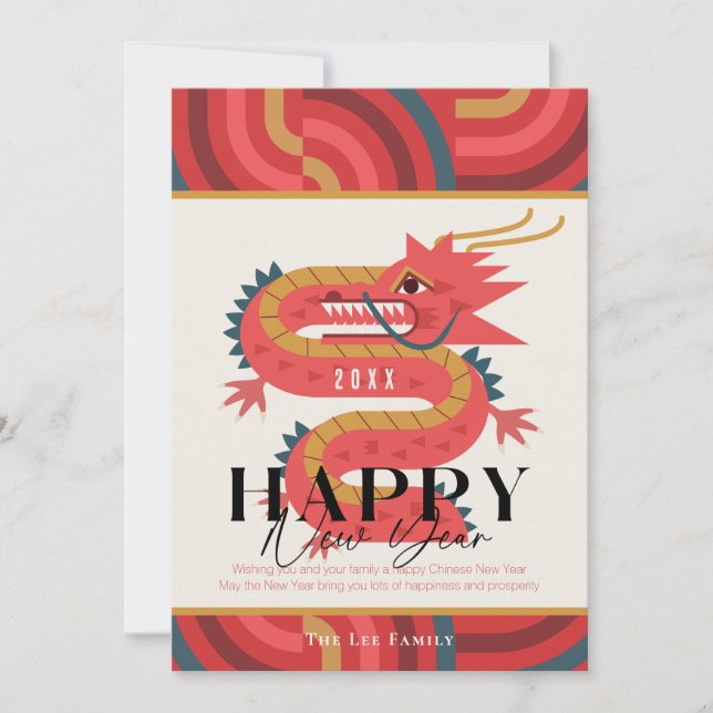 Carte de vacances photo Dragon Red New Year 2024 (Devant)