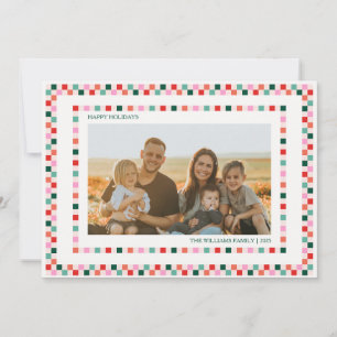 Carte de vacances photo enfant cadre damier amusan