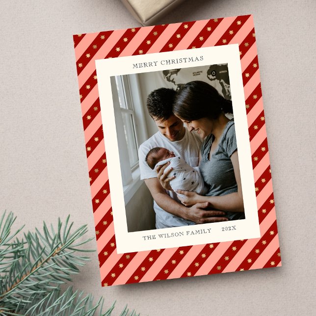 Carte de vacances photo étoile rayée rouge festive (Créateur téléchargé)