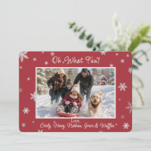 Carte de vacances photo flocon de neige rouge fest