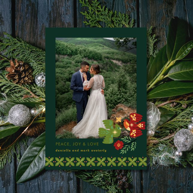 Carte de vacances photo Folk Art Birds (Créateur téléchargé)