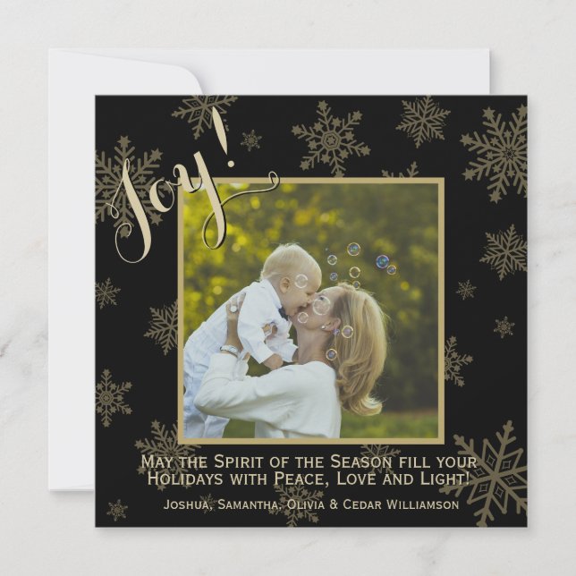 Carte de vacances photo Gold & Black Festim Snowfl (Devant)