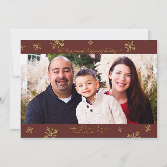 Carte de vacances photo hiver rouge et or (Devant)