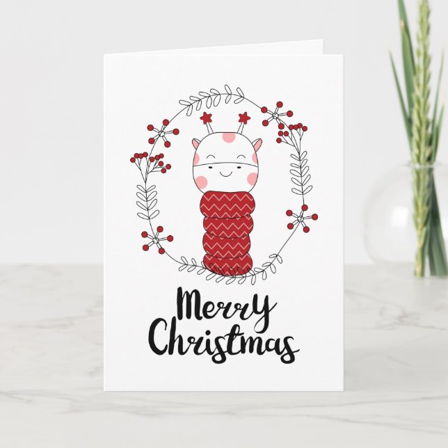 CARTE DE VACANCES PHOTO | Joyeuse Giraffe de Noël (Devant)