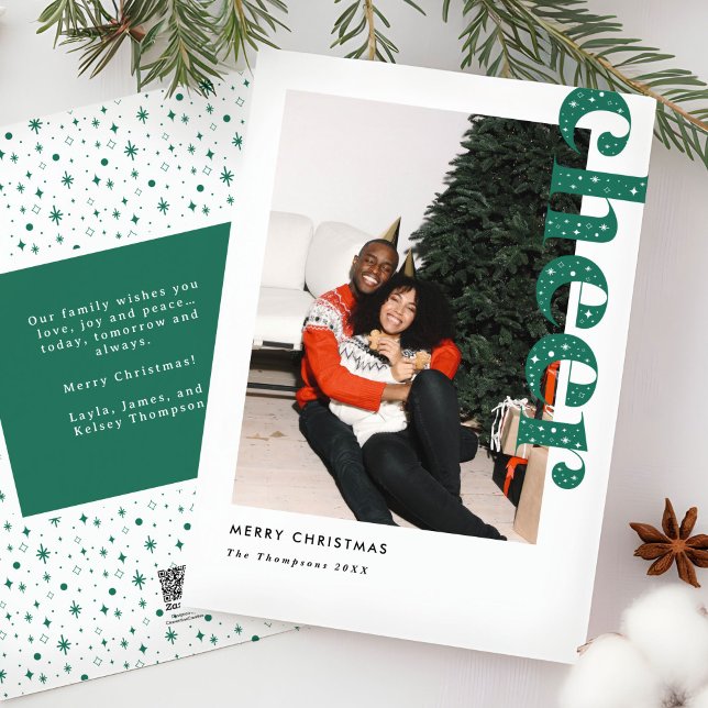 Carte de vacances photo moderne Starry Cheval Chri (modern starry "Cheer" typography Christmas photo card)