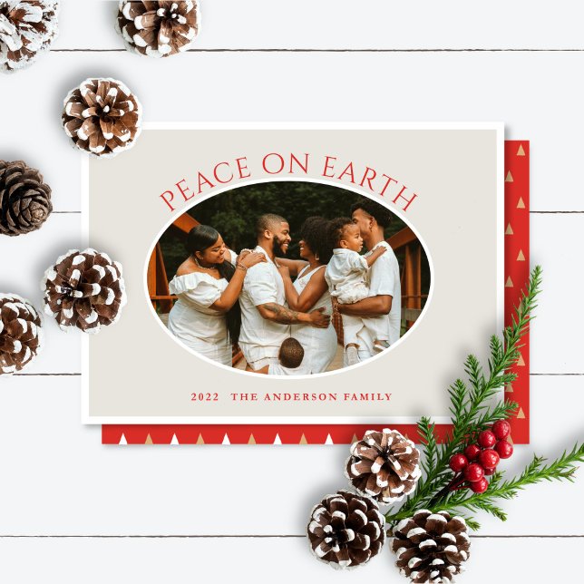 Carte de vacances photo Peace on Earth Red Cameo (Créateur téléchargé)